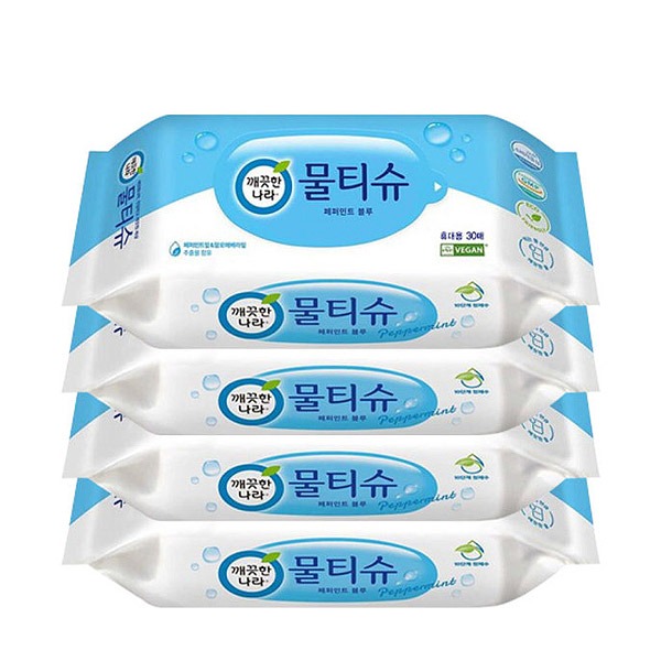 [ TIME SLAE ] 깨끗한 나라 페퍼민트 블루 휴대용 30매 x4입